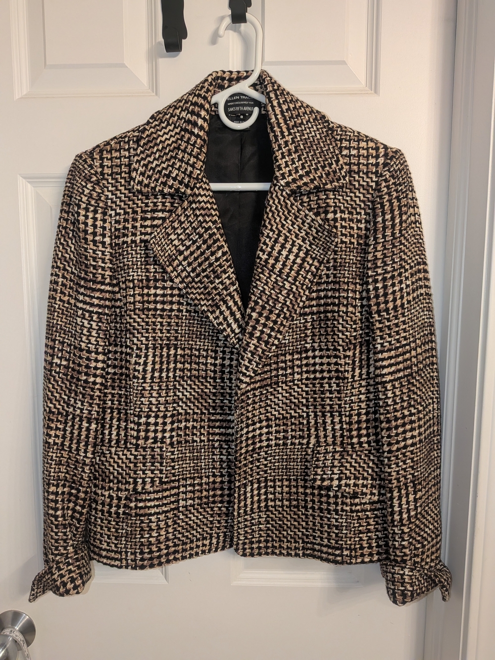 Ellen Tracy For Saks Fifth Avenue Woven Houndstooth Jacket - Black Brown Ivory